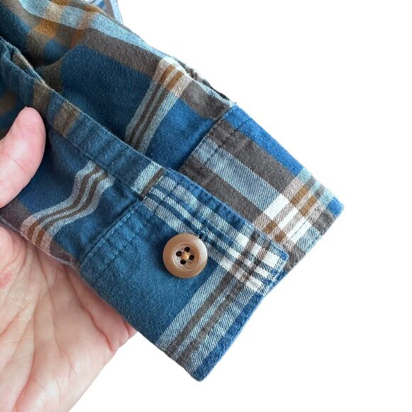 LL Bean Flannel Top Green Plaid Pullover Heritage High Neck Button Pockets Sz M - Picture 7 of 16